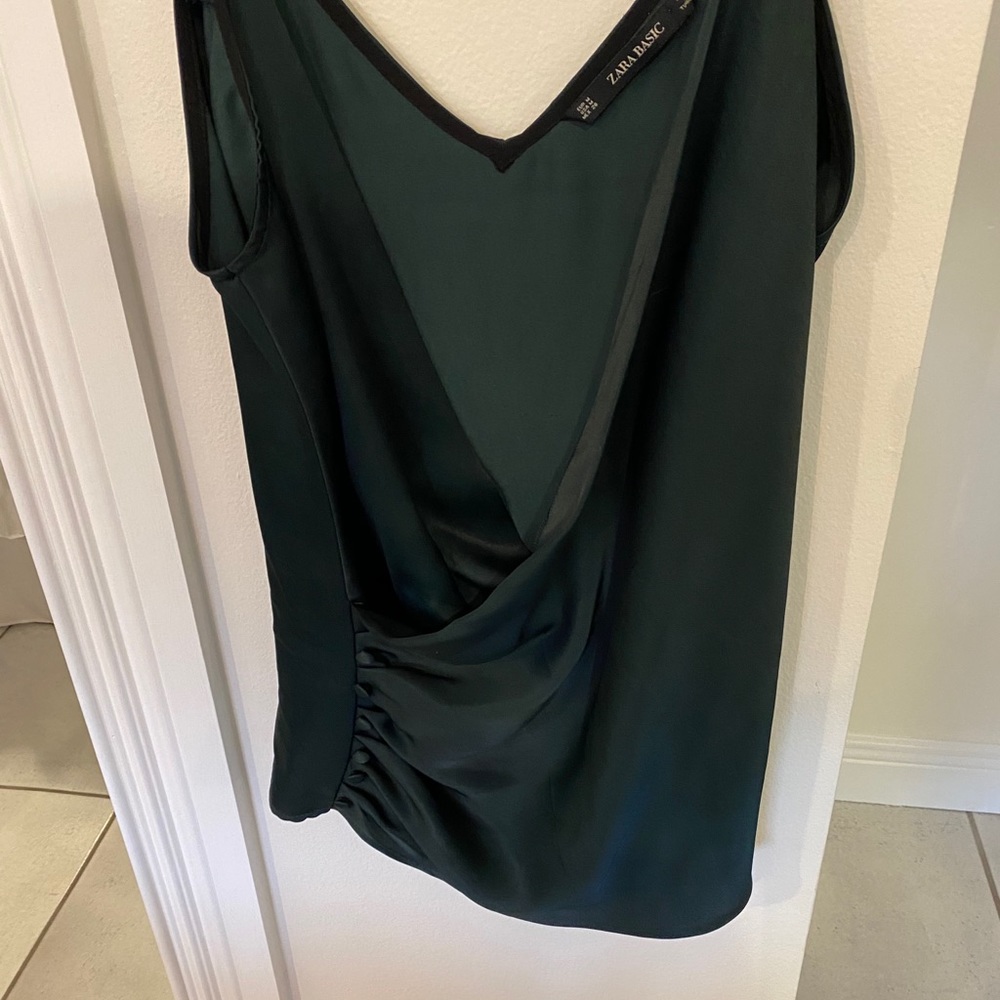 Green satin tank top